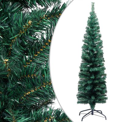vidaXL Sapin de Noël artificiel mince pré-éclairé et boules vert 210cm
