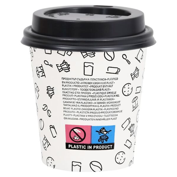 vidaXL Tasses &agrave; caf&eacute; en papier et couvercles 200 ml 100 pcs Blanc/noir