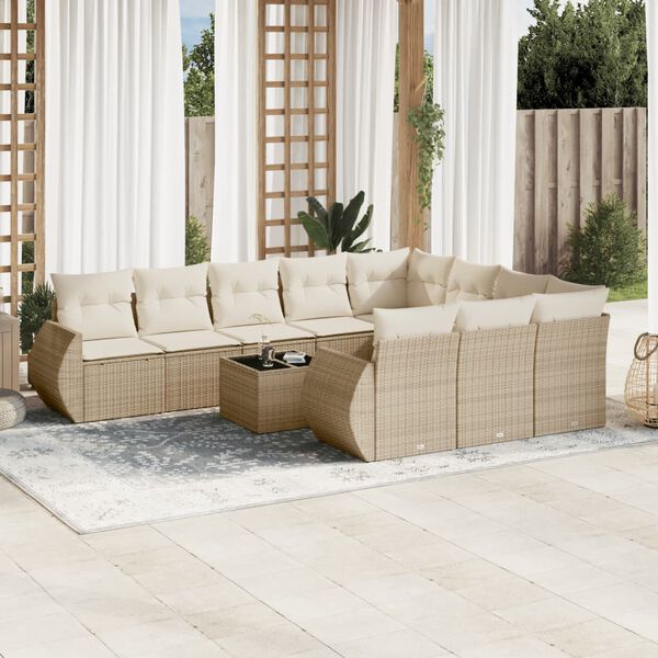 vidaXL Salon de jardin 11 pcs avec coussins beige r&eacute;sine tress&eacute;e