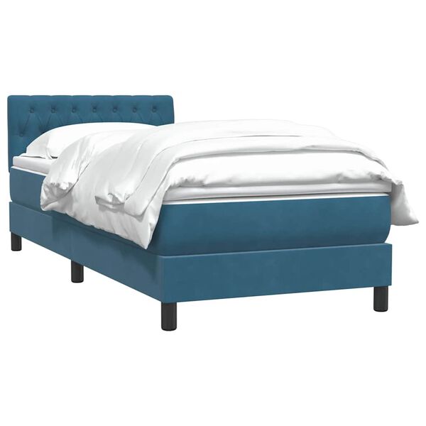 vidaXL Sommier &agrave; lattes de lit et matelas bleu fonc&eacute; 80x210 cm velours
