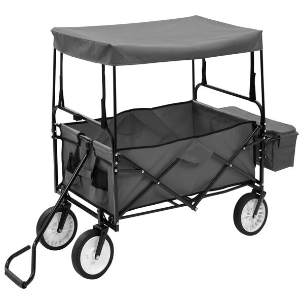 vidaXL Chariot &agrave; main pliable avec toit Acier Gris
