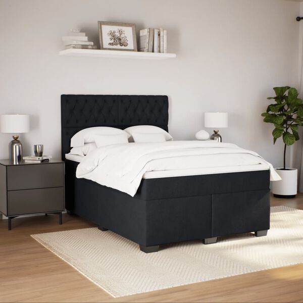 vidaXL Sommier &agrave; lattes de lit avec matelas Noir 140x190 cm Velours