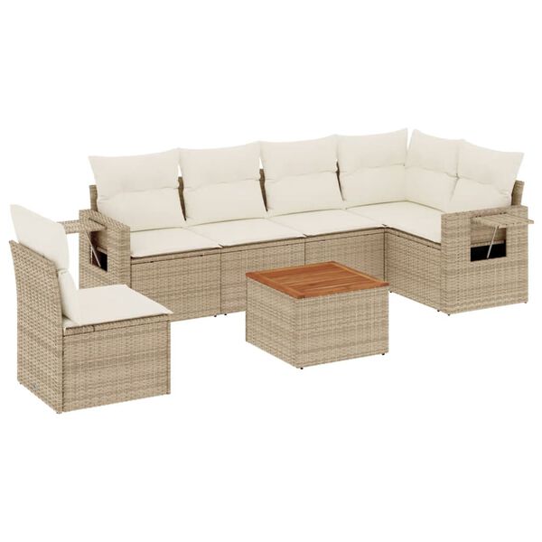 vidaXL Salon de jardin avec coussins 7 pcs beige r&eacute;sine tress&eacute;e
