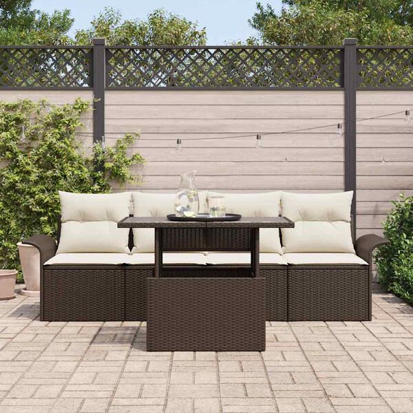 vidaXL Ensemble de canap&eacute; de jardin 5 pcs Marron Poly Rattan