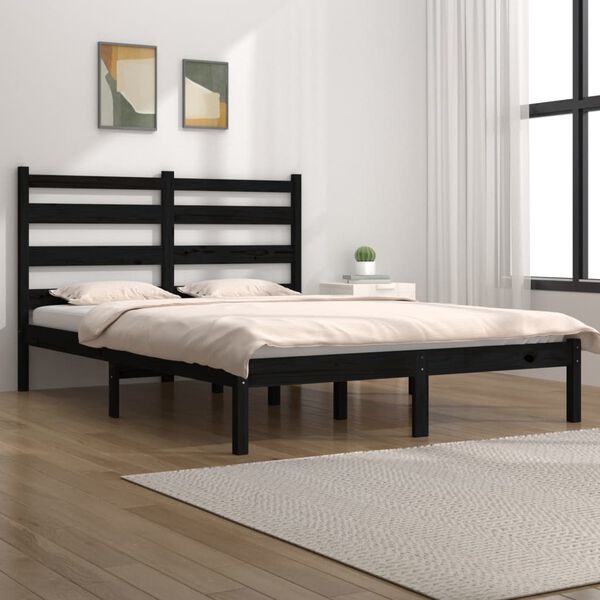 vidaXL Cadre de lit sans matelas noir bois massif 200x200 cm