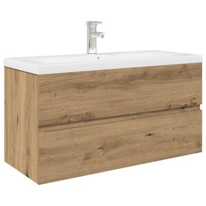 vidaXL Meuble lavabo avec bassin et robinet int&eacute;gr&eacute;s ch&ecirc;ne artisanal