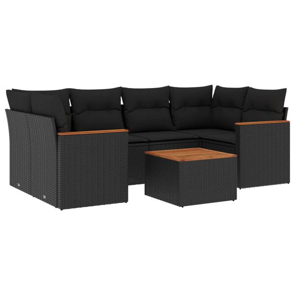 vidaXL Salon de jardin 7 pcs avec coussins noir r&eacute;sine tress&eacute;e