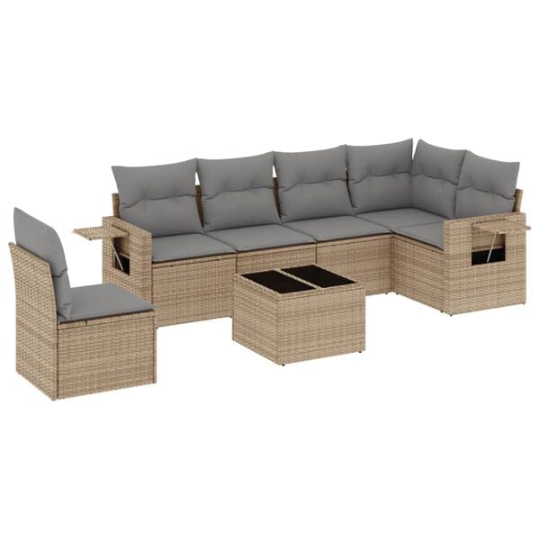 vidaXL Salon de jardin avec coussins 7 pcs beige r&eacute;sine tress&eacute;e