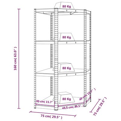 vidaXL Étagère d'angle à 4 niveaux Argenté Acier et bois d'ingénierie