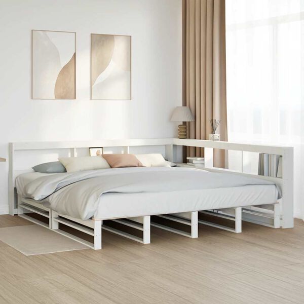 vidaXL Lit biblioth&egrave;que sans matelas blanc 200x200 cm bois pin massif