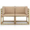 vidaXL Canap&eacute;s d'angle de jardin 2pcs et coussins Pin impr&eacute;gn&eacute; de vert