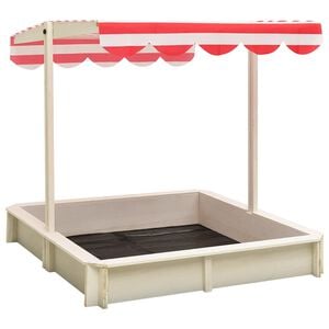 vidaXL Bac &agrave; sable et toit r&eacute;glable Bois de sapin Blanc et rouge UV50
