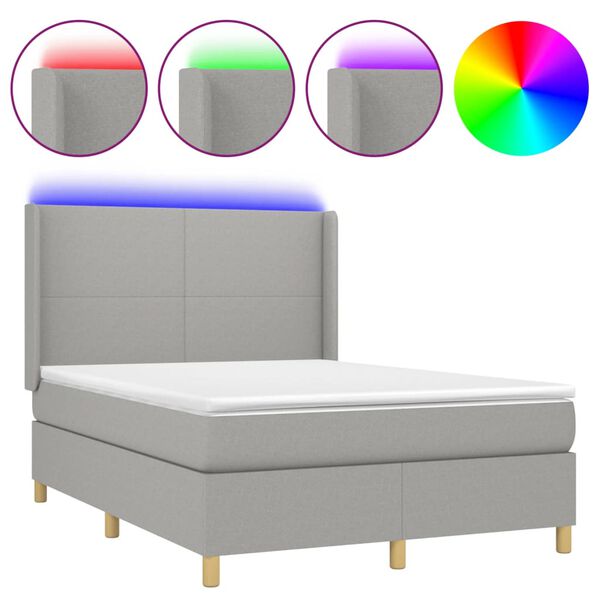 vidaXL Sommier &agrave; lattes de lit matelas LED Gris clair 140x190 cm Tissu