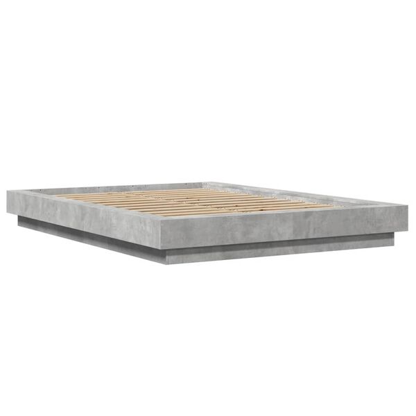 vidaXL Cadre de lit et lumi&egrave;res LED sans matelas gris b&eacute;ton 135x190 cm