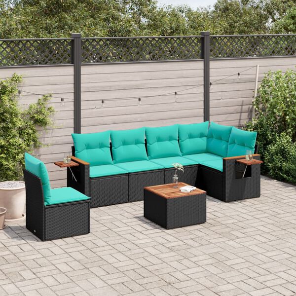 vidaXL Salon de jardin 7 pcs avec coussins noir r&eacute;sine tress&eacute;e