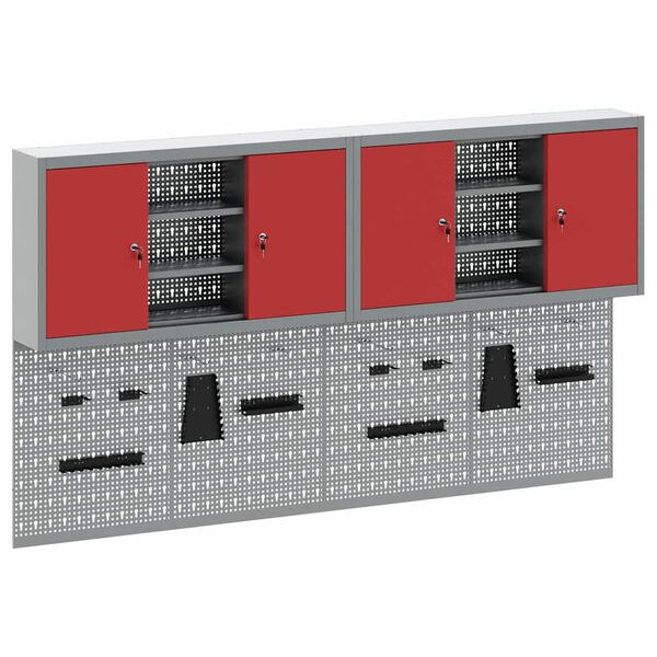 vidaXL Set de Cabinet d'Outils et Pegboard avec &eacute;tag&egrave;re 4 pcs Rouge