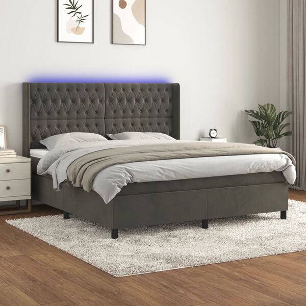 vidaXL Sommier &agrave; lattes de lit matelas et LED Gris fonc&eacute; 180x200 cm