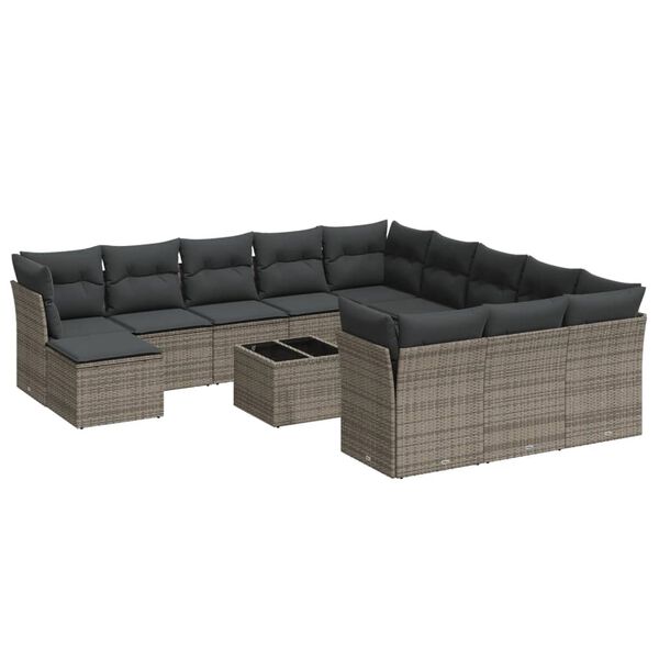 vidaXL Salon de jardin avec coussins 13 pcs gris r&eacute;sine tress&eacute;e