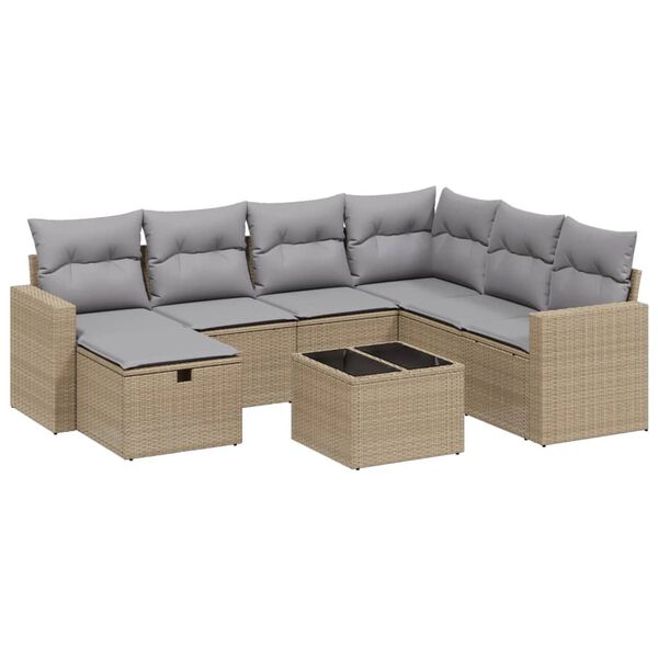 vidaXL Salon de jardin avec coussins 8pcs m&eacute;lange beige r&eacute;sine tress&eacute;e