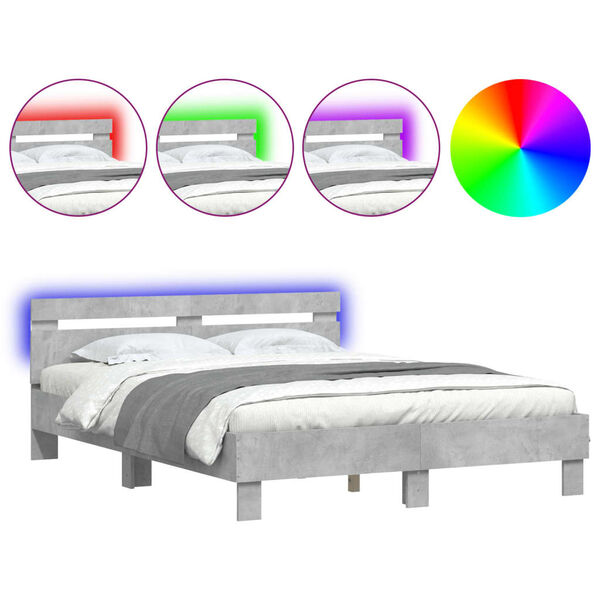 vidaXL Cadre de lit avec LED sans matelas gris b&eacute;ton 150x200 cm
