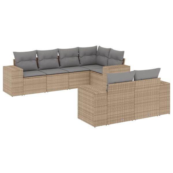 vidaXL Salon de jardin avec coussins 7 pcs beige r&eacute;sine tress&eacute;e