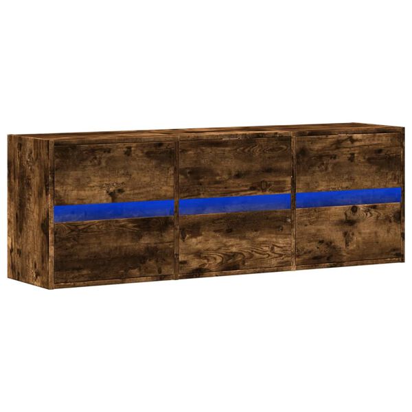 vidaXL Meuble TV mural avec lumi&egrave;res LED ch&ecirc;ne fum&eacute; 130x31x45 cm