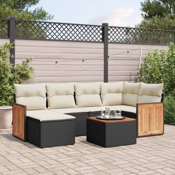 vidaXL Salon de jardin 7 pcs avec coussins noir r&eacute;sine tress&eacute;e