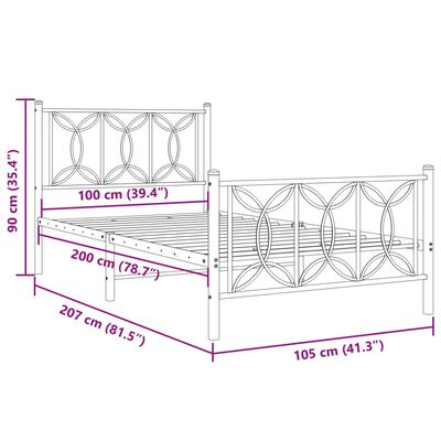 vidaXL Cadre de lit métal sans matelas et pied de lit blanc 100x200 cm