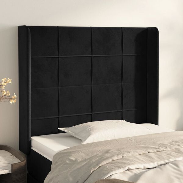 vidaXL T&ecirc;te de lit avec oreilles Noir 103x16x118/128 cm Velours
