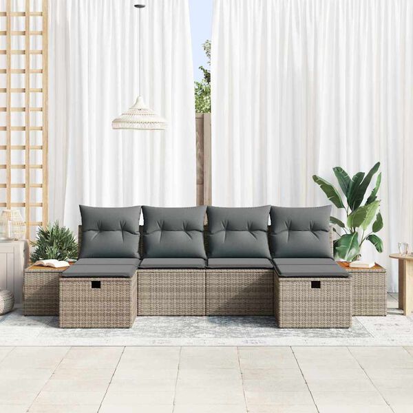 vidaXL Ensemble de canap&eacute; de jardin avec coussin 6 pcs Gris polyrotin