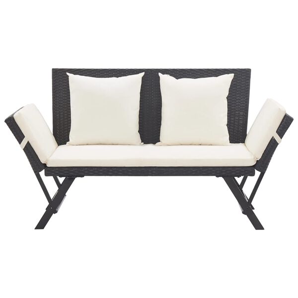 vidaXL Banc de jardin avec coussins noir 176 cm r&eacute;sine tress&eacute;e