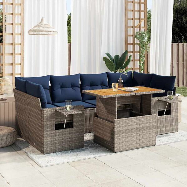 vidaXL Salon de jardin avec coussins 7 pcs gris r&eacute;sine tress&eacute;e