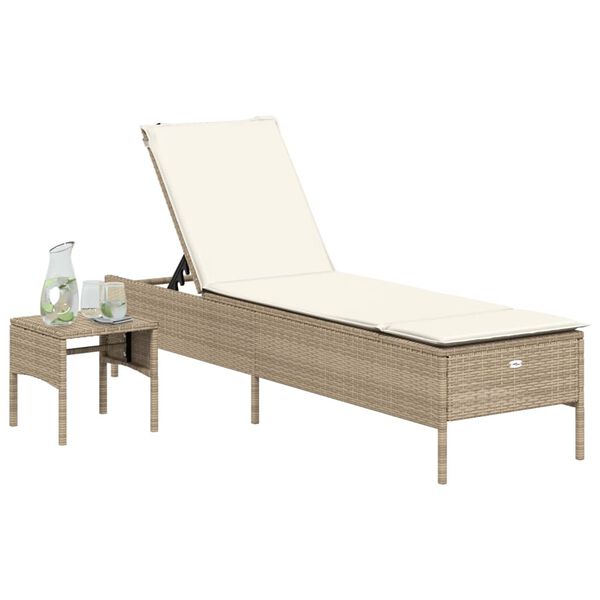 vidaXL Chaise longue avec table et coussin beige r&eacute;sine tress&eacute;e