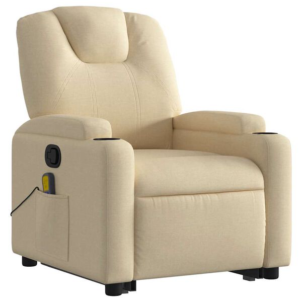 vidaXL Fauteuil inclinable de massage Cr&egrave;me Tissu
