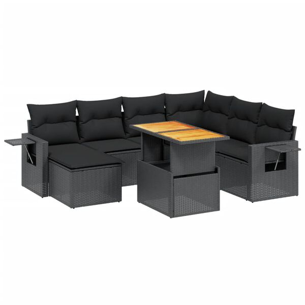 vidaXL Salon de jardin 8 pcs avec coussins noir r&eacute;sine tress&eacute;e