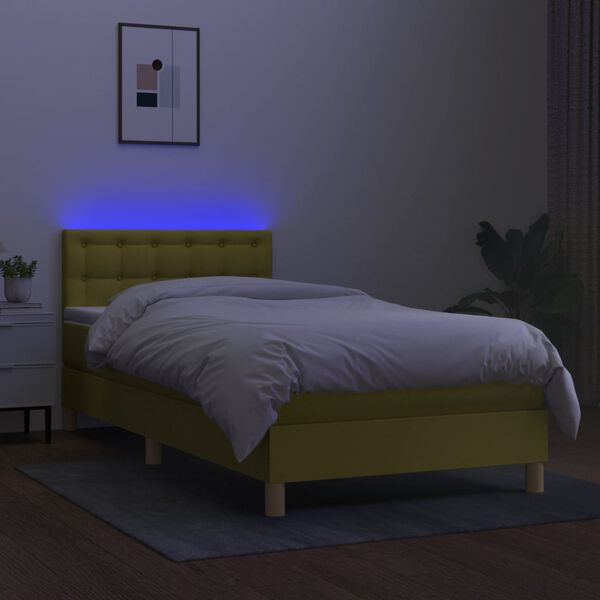 vidaXL Sommier &agrave; lattes de lit avec matelas LED Vert 100x200 cm Tissu
