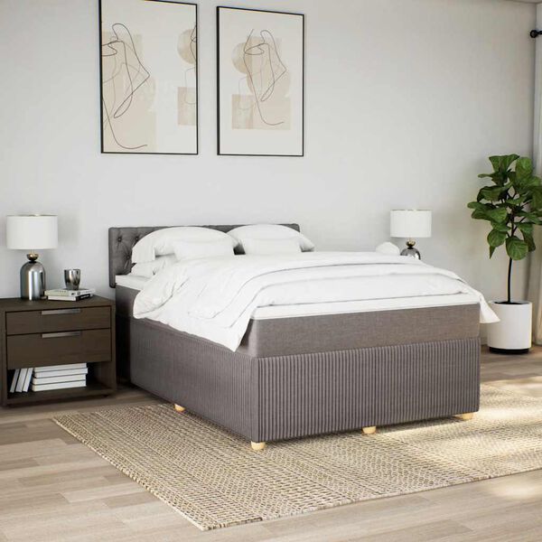 vidaXL Sommier &agrave; lattes de lit avec matelas Taupe 140x190 cm Tissu