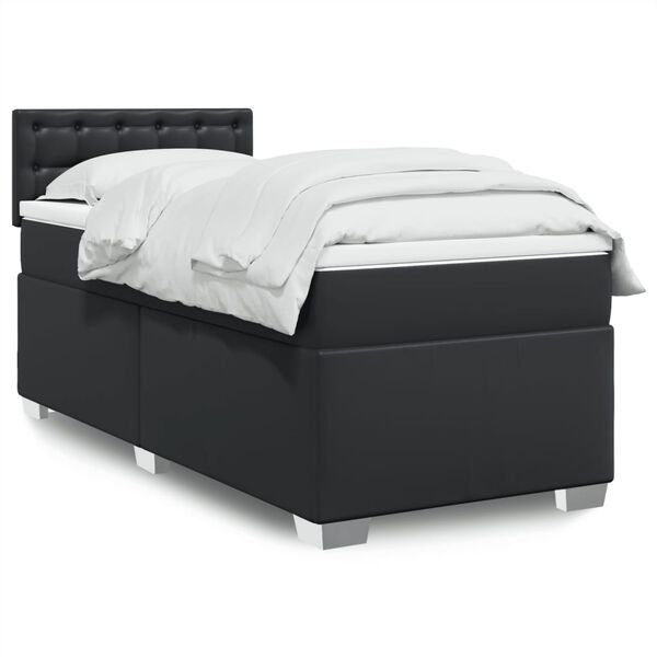 vidaXL Sommier &agrave; lattes de lit avec matelas Noir 90x200 cm Similicuir
