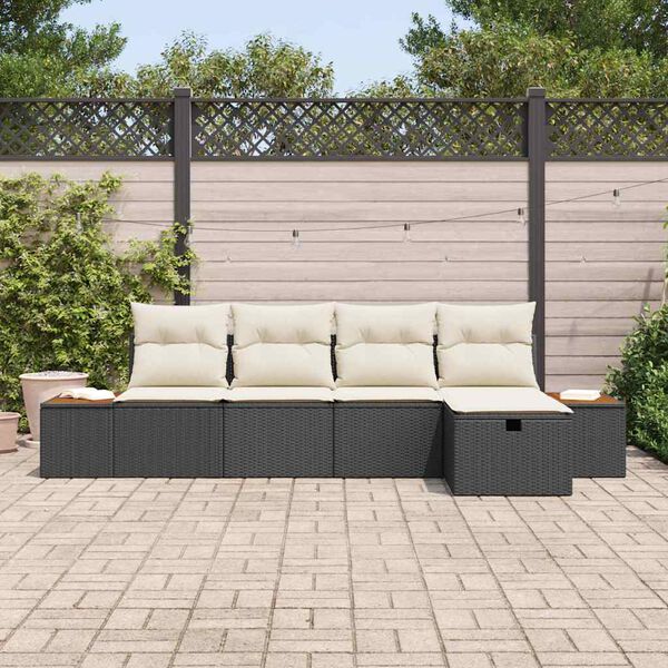 vidaXL Ensemble de canapé de jardin avec coussin 5 pcs Noir Poly rotin