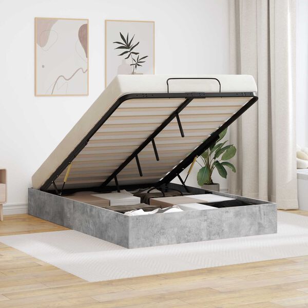 vidaXL Cadre de lit ottoman Gris b&eacute;ton 120 x 190 cm Bois d'ing&eacute;nierie