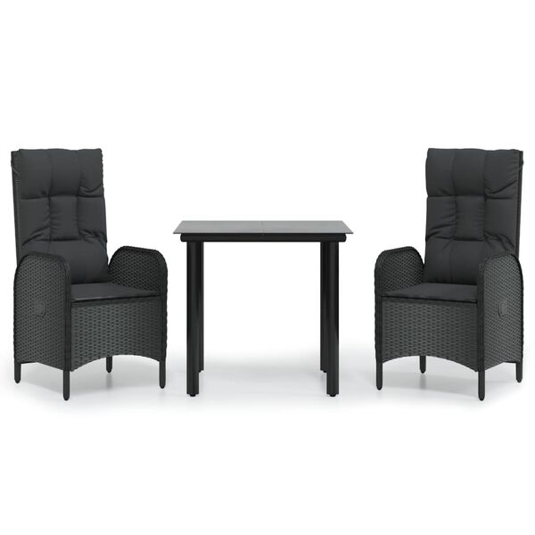 vidaXL Ensemble &agrave; manger de jardin avec coussins 3 pcs Noir