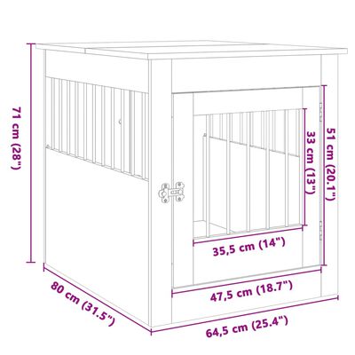 vidaXL Meuble de cage pour chiens chêne sonoma 64,5x80x71 cm
