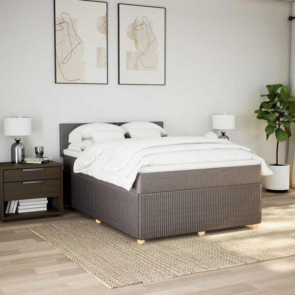 vidaXL Sommier &agrave; lattes de lit avec matelas Taupe 140x190 cm Tissu