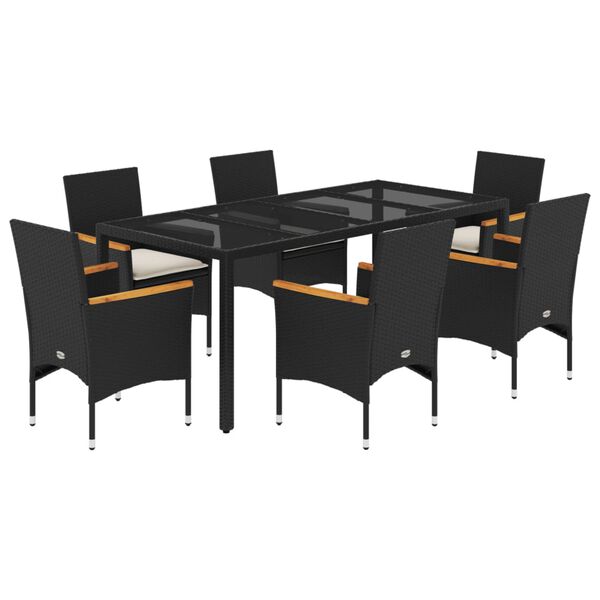 vidaXL Ensemble &agrave; manger de jardin et coussins 7 pcs noir rotin acacia