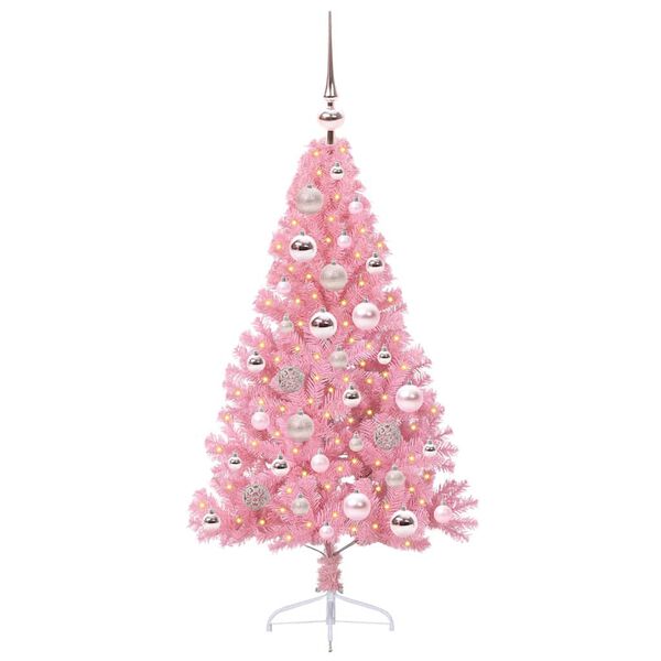 vidaXL Sapin de No&euml;l artificiel pr&eacute;-&eacute;clair&eacute; Rose 120 cm PVC