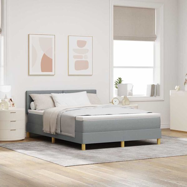 vidaXL Lit &agrave; ressorts avec matelas Gris clair 160 x 200 cm tissu