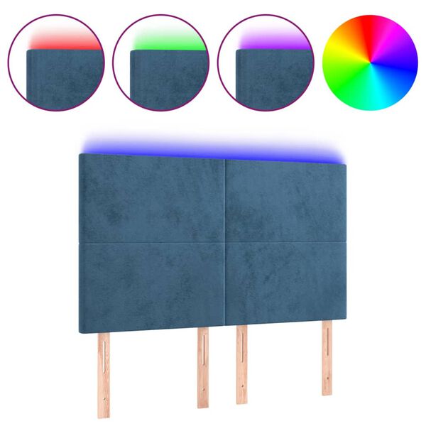 vidaXL Tête de lit à LED Bleu foncé 144x5x118/128 cm Velours