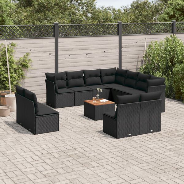 vidaXL Salon de jardin 12 pcs avec coussins noir r&eacute;sine tress&eacute;e
