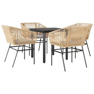 vidaXL Ensemble &agrave; manger jardin coussins 5pcs marron poly rotin verre