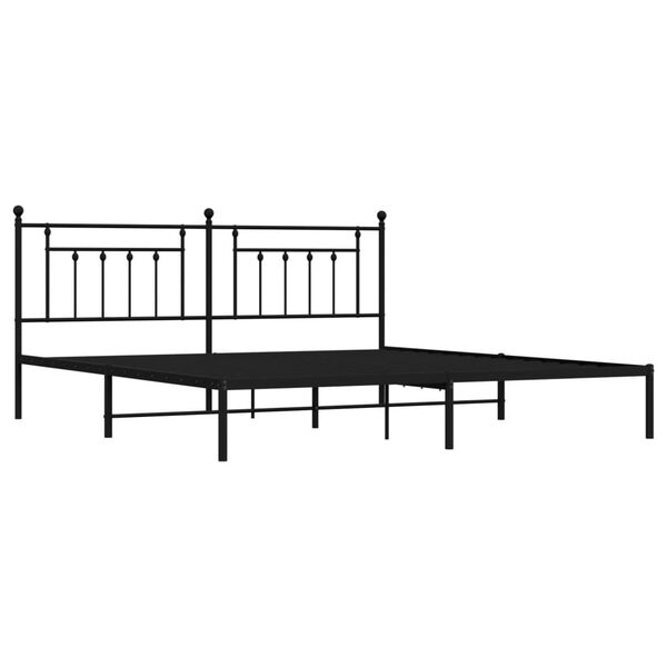 vidaXL Cadre de lit m&eacute;tal sans matelas avec t&ecirc;te de lit noir 200x200cm